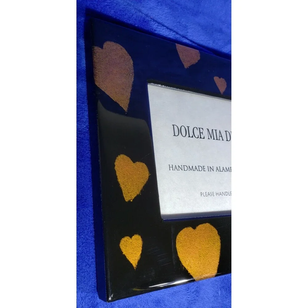 Dolce Mia Designs Picture Frame Handmade ~ Black w/Gold Hearts